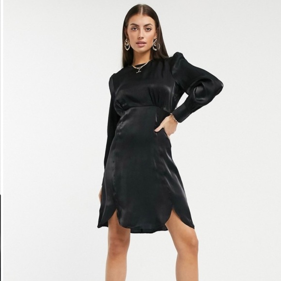 Y.A.S Shine silky lace trim mini dress in black SZ XL - Picture 2 of 11